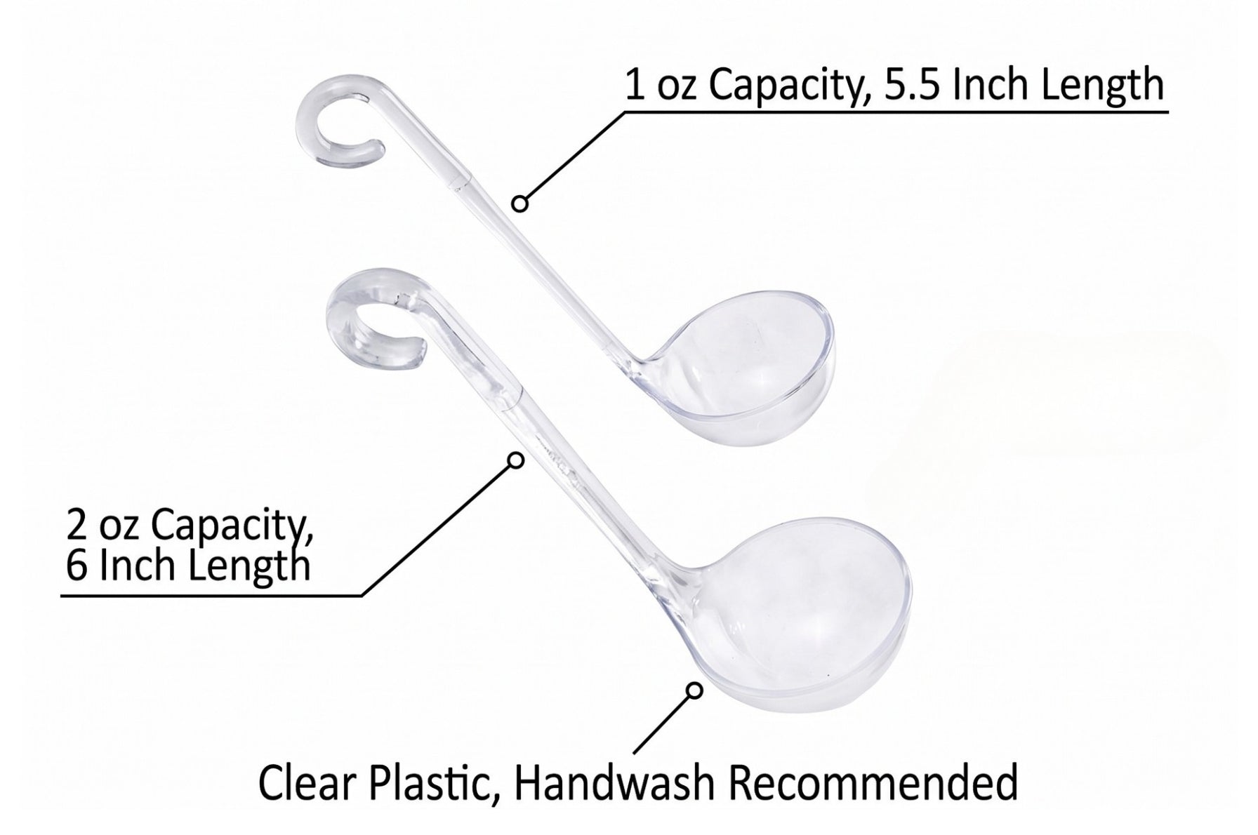 Chef Craft Plastic Dressing and Sauces Ladles, 1 Ounce 5.5 Inch and 2 Ounce 6 Inch 2 Piece Set, Clear