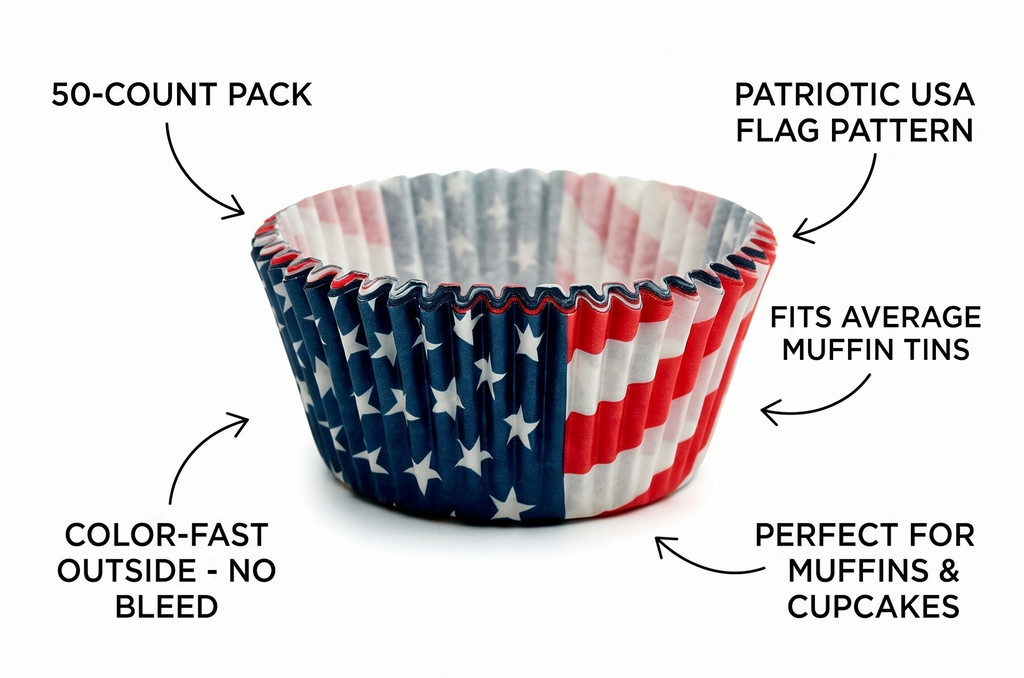 Chef Craft Paper Patterned Cupcake Liners, 50 count, Red/White/Blue