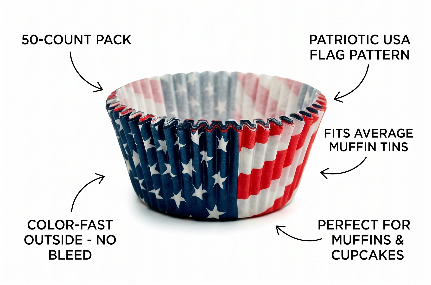 Chef Craft Paper Patterned Cupcake Liners, 50 count, Red/White/Blue