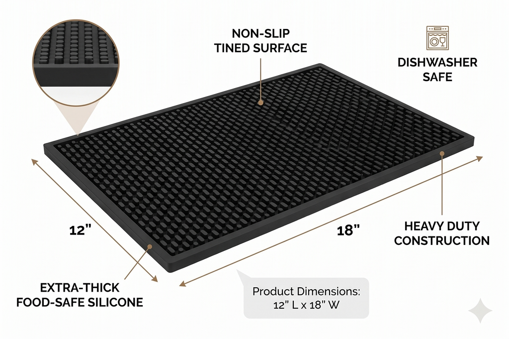 Premium A Bar Above Heavy Duty Bar Mat, Food Safe Silicone Mat, Mats for Bartending and Coffee, Commercial Strength Bartender Accessories, Dish Drying Mats for Kitchen Counter, Barista Accessories
