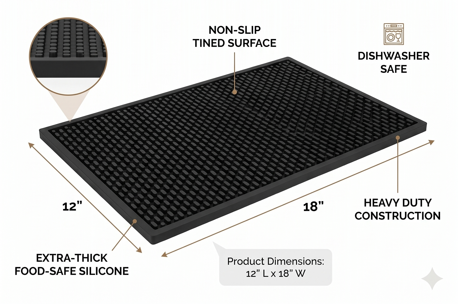 Premium A Bar Above Heavy Duty Bar Mat, Food Safe Silicone Mat, Mats for Bartending and Coffee, Commercial Strength Bartender Accessories, Dish Drying Mats for Kitchen Counter, Barista Accessories