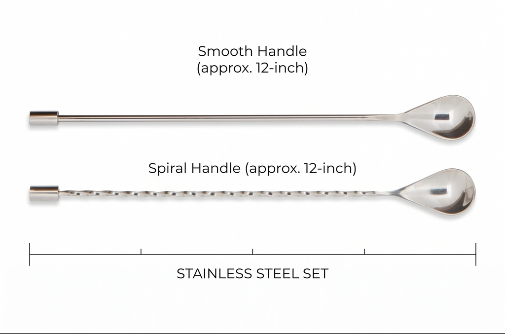 A Bar Above Bar Spoon Set, Spiral Handle, Stainless Steel Mixing Spoons for Cocktail Mixer Set, to Stir and Layer, Basic Professional or Home Bars Accessories (Stainless Steel, Combo)