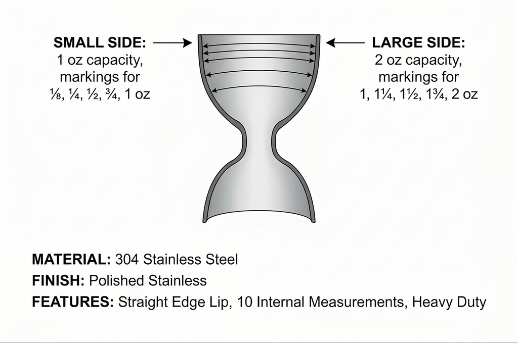 A Bar Above Premium Bell Jigger, 304 Stainless Steel Double Cocktail Jigger with 10 Internal Measurements, Heavy Duty Professional Bar Tool for Bartending, Stainless Finish, Ergonomic Design, 1 Pack