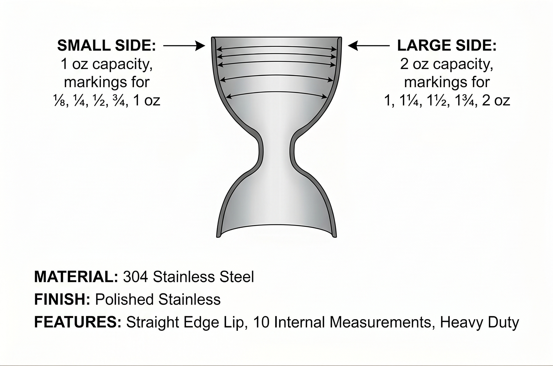 A Bar Above Premium Bell Jigger, 304 Stainless Steel Double Cocktail Jigger with 10 Internal Measurements, Heavy Duty Professional Bar Tool for Bartending, Stainless Finish, Ergonomic Design, 1 Pack