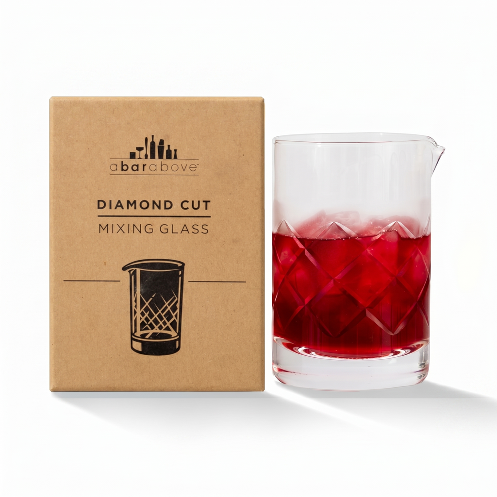 A Bar Above Cocktail Mixing Glass, Diamond Cut Enhanced Annealed Lead-Free Crystal Stirring Pitcher, Thick Weighted Base for Stable Stirring, 18 Oz Drink Mixer for Craft Cocktails at Home or Bars