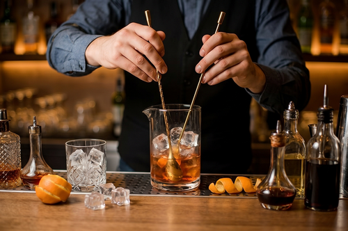 A Bar Above Bar Spoon Set, Spiral Handle, Stainless Steel Mixing Spoons for Cocktail Mixer Set, to Stir and Layer, Basic Professional or Home Bars Accessories (Gold, Smooth)