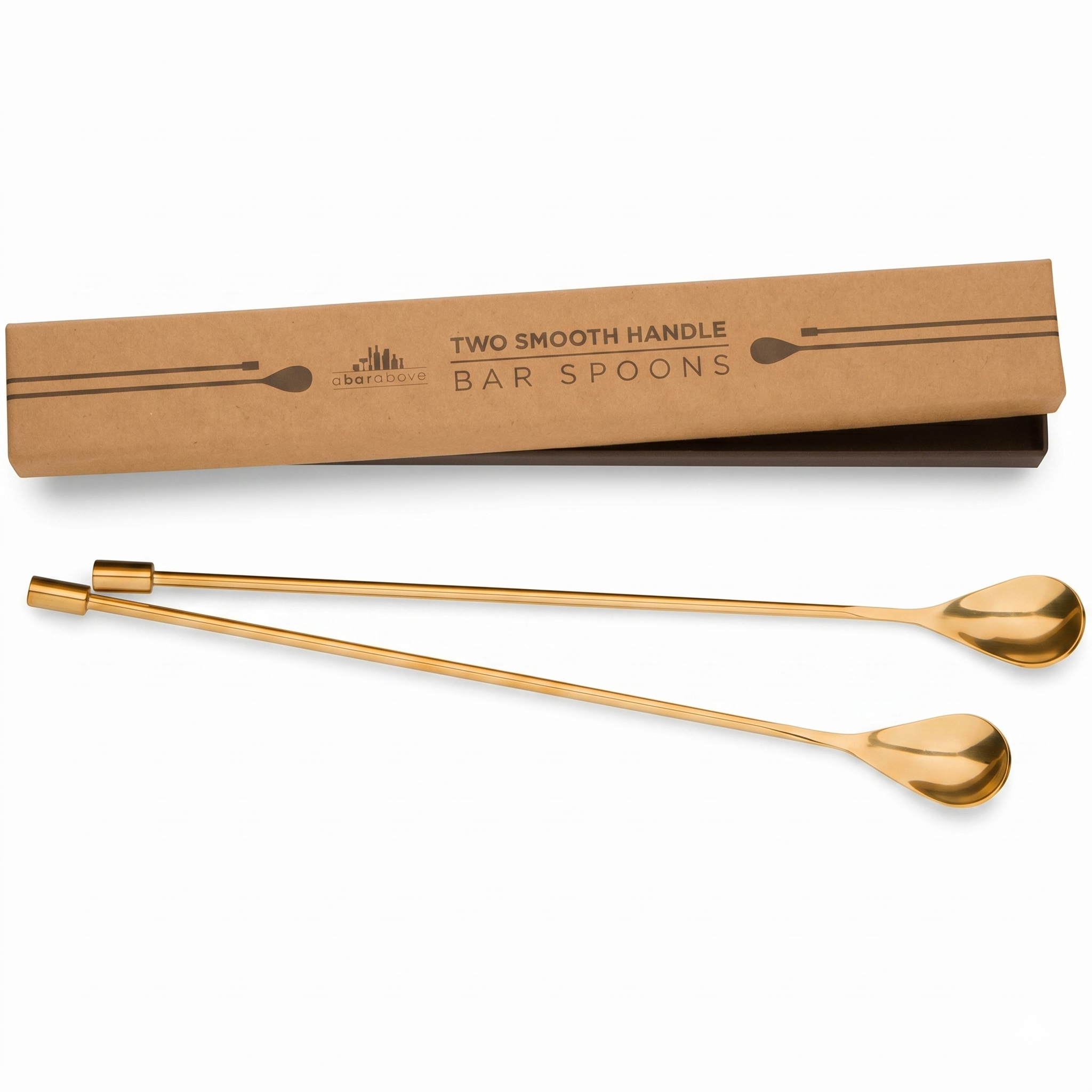 A Bar Above Bar Spoon Set, Spiral Handle, Stainless Steel Mixing Spoons for Cocktail Mixer Set, to Stir and Layer, Basic Professional or Home Bars Accessories (Gold, Smooth)