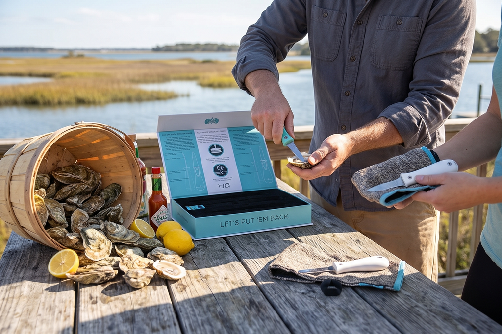 Toadfish Oyster Shucker's Bundle, Oyster Knife Shucker Set - Oyster Shucking Knives & Cut-Resistant Shucking Cloth, Seafood Opener Kit Tools Gift