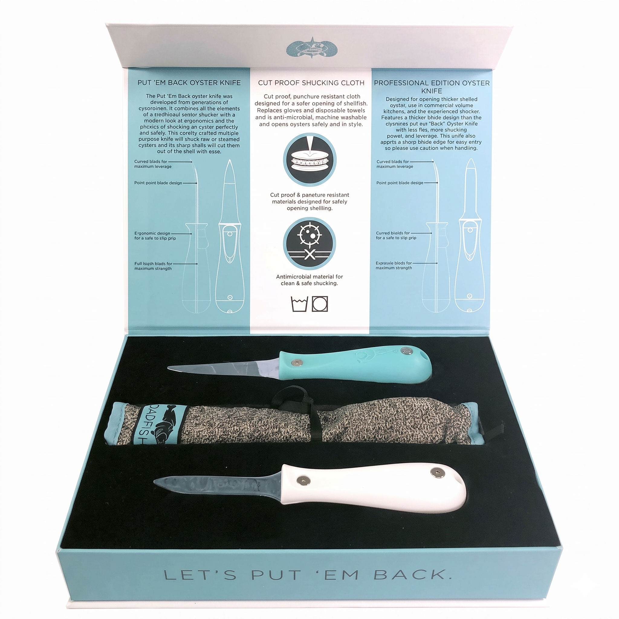 Toadfish Oyster Shucker's Bundle, Oyster Knife Shucker Set - Oyster Shucking Knives & Cut-Resistant Shucking Cloth, Seafood Opener Kit Tools Gift