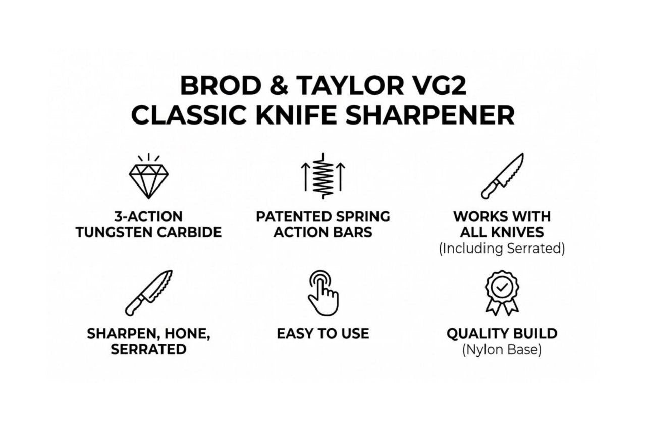Brod & Taylor VG2 Classic Knife Sharpener | 3-Action Tungsten Carbide (Nylon)