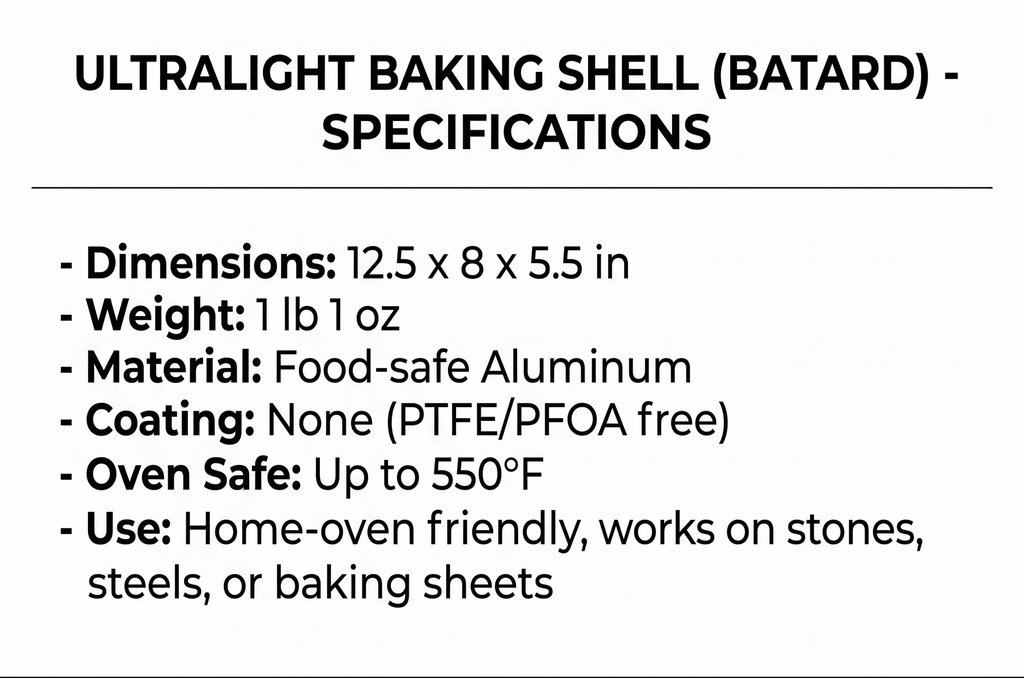 Brod & Taylor Ultralight Baking Shell for Sourdough Bread (Batard) – No Preheating Needed for Crispy Crust and Even Baking