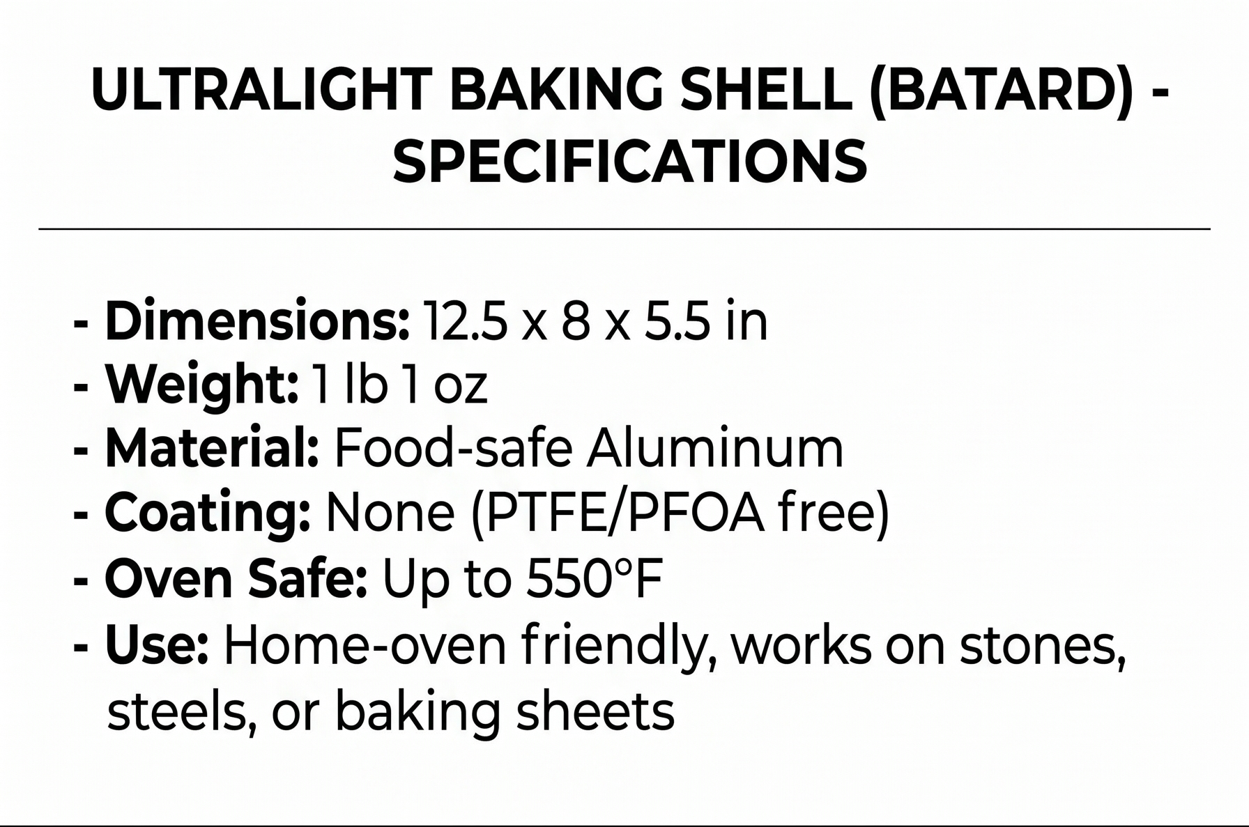 Brod & Taylor Ultralight Baking Shell for Sourdough Bread (Batard) – No Preheating Needed for Crispy Crust and Even Baking