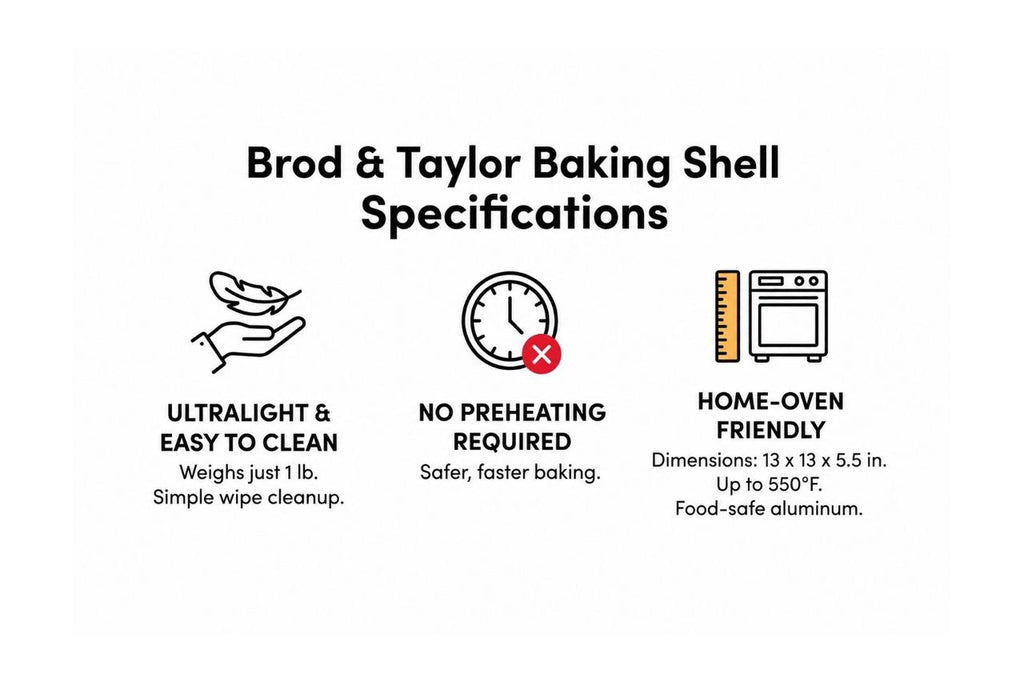 Brod & Taylor Ultralight Baking Shell for Sourdough Bread (Boule) – No Preheating Needed for Crispy Crust and Even Baking