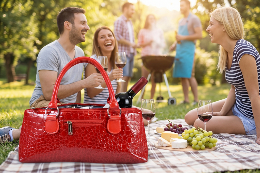 Primeware Wine Clutch Bag (Thermal Insulated) Trendy Women’s Carry Tote | Holds Red & White 750mL Bottles | Trendy Fashion | Incl. Portable Waiter-Style Corkscrew