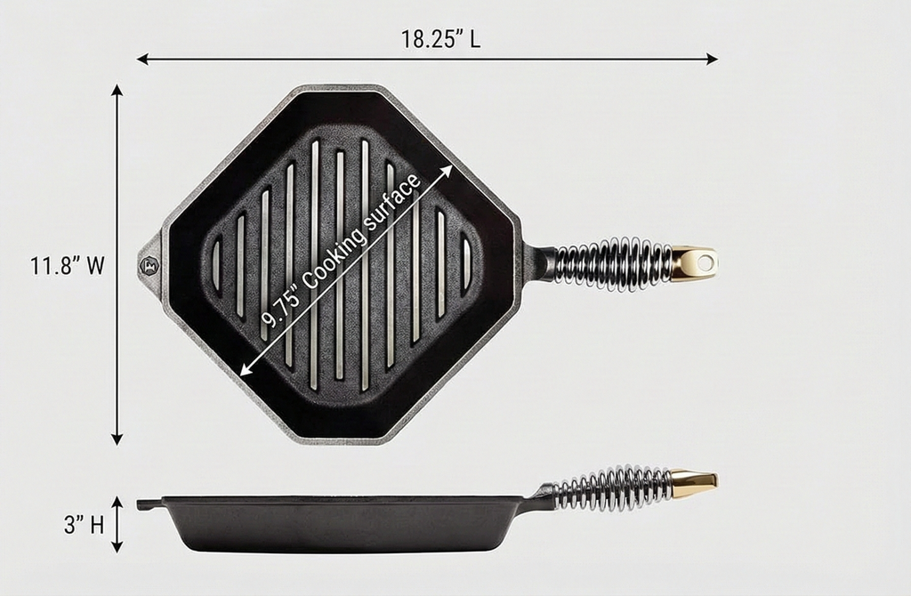 FINEX 10" Cast Iron Grill Pan - Grill Pans with Superior Heat Distribution - Near Non-Stick for Easy Cleaning - Cast Iron Grill Pan - For Indoor & Outdoor Grilling - Pre-Seasoned with Flaxseed Oil