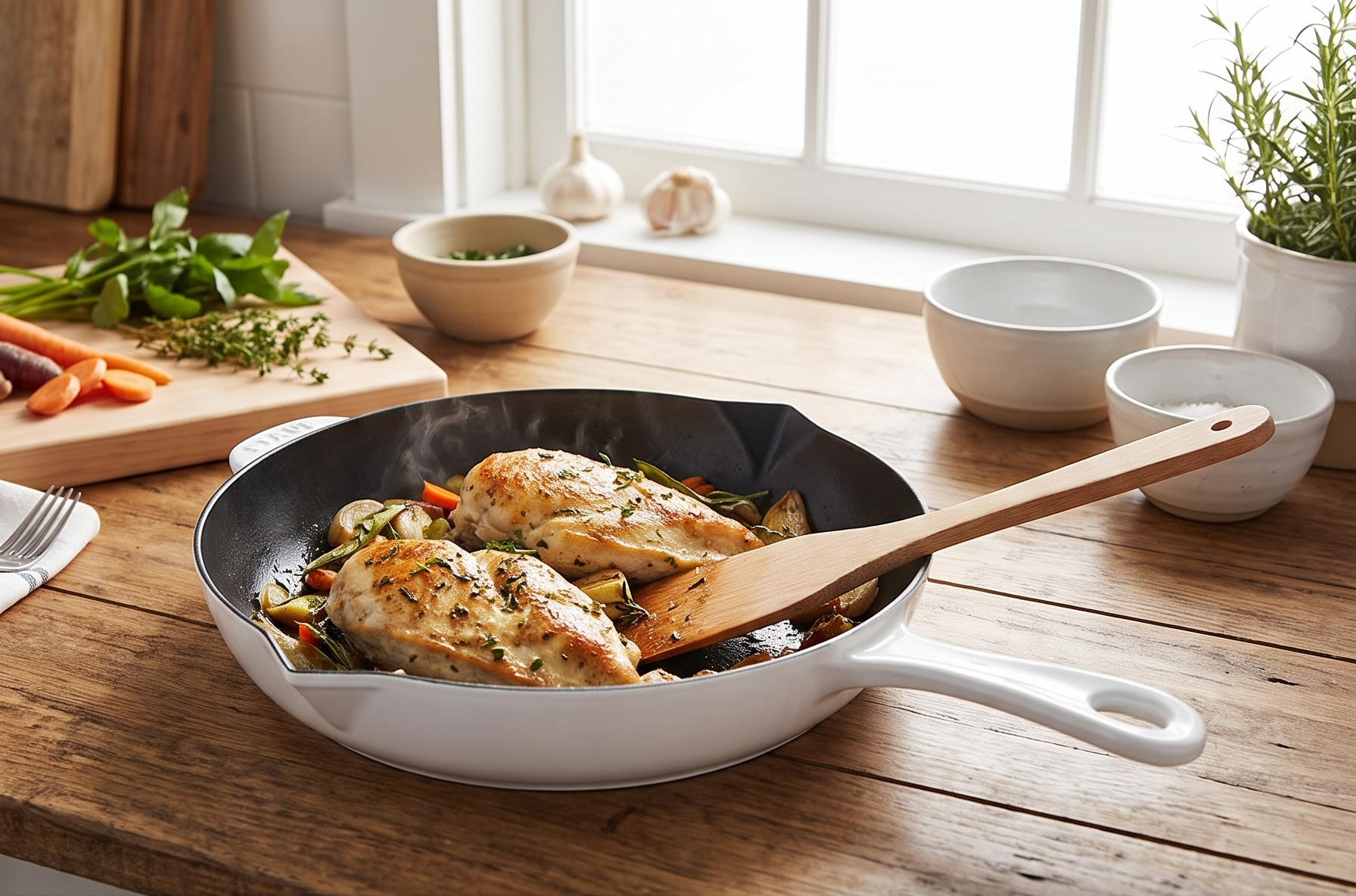STAUB Cast Iron 10-inch Fry Pan - White