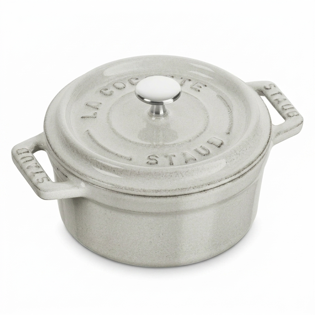 Staub Cast Iron .25-qt Mini Round Cocotte - White Truffle, Made in France