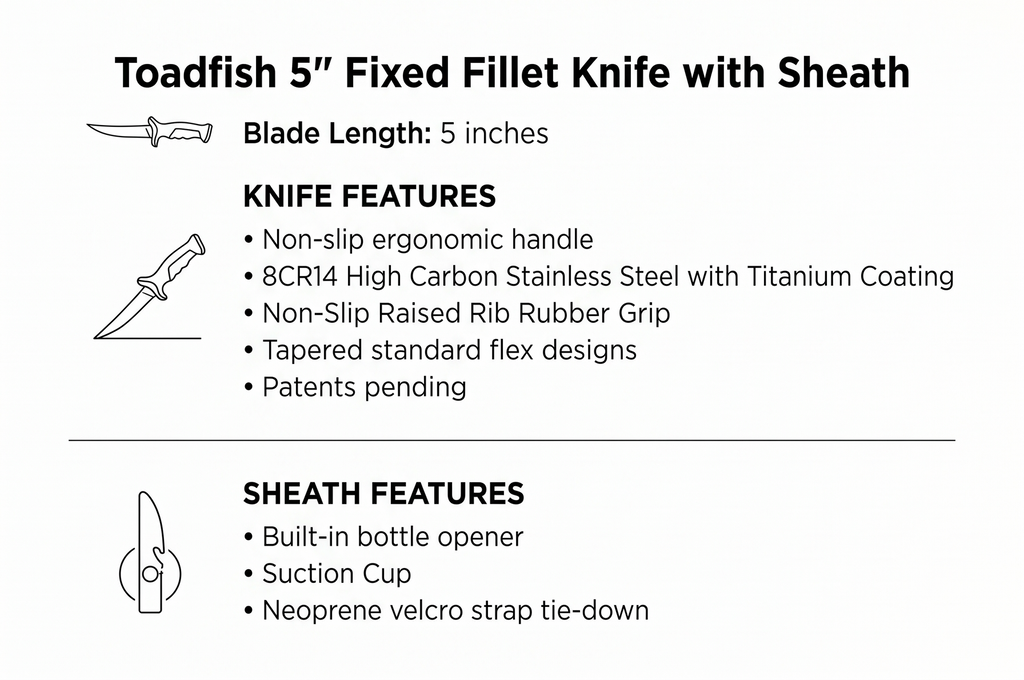 Toadfish 5" Fixed Fillet Knife with Sheath