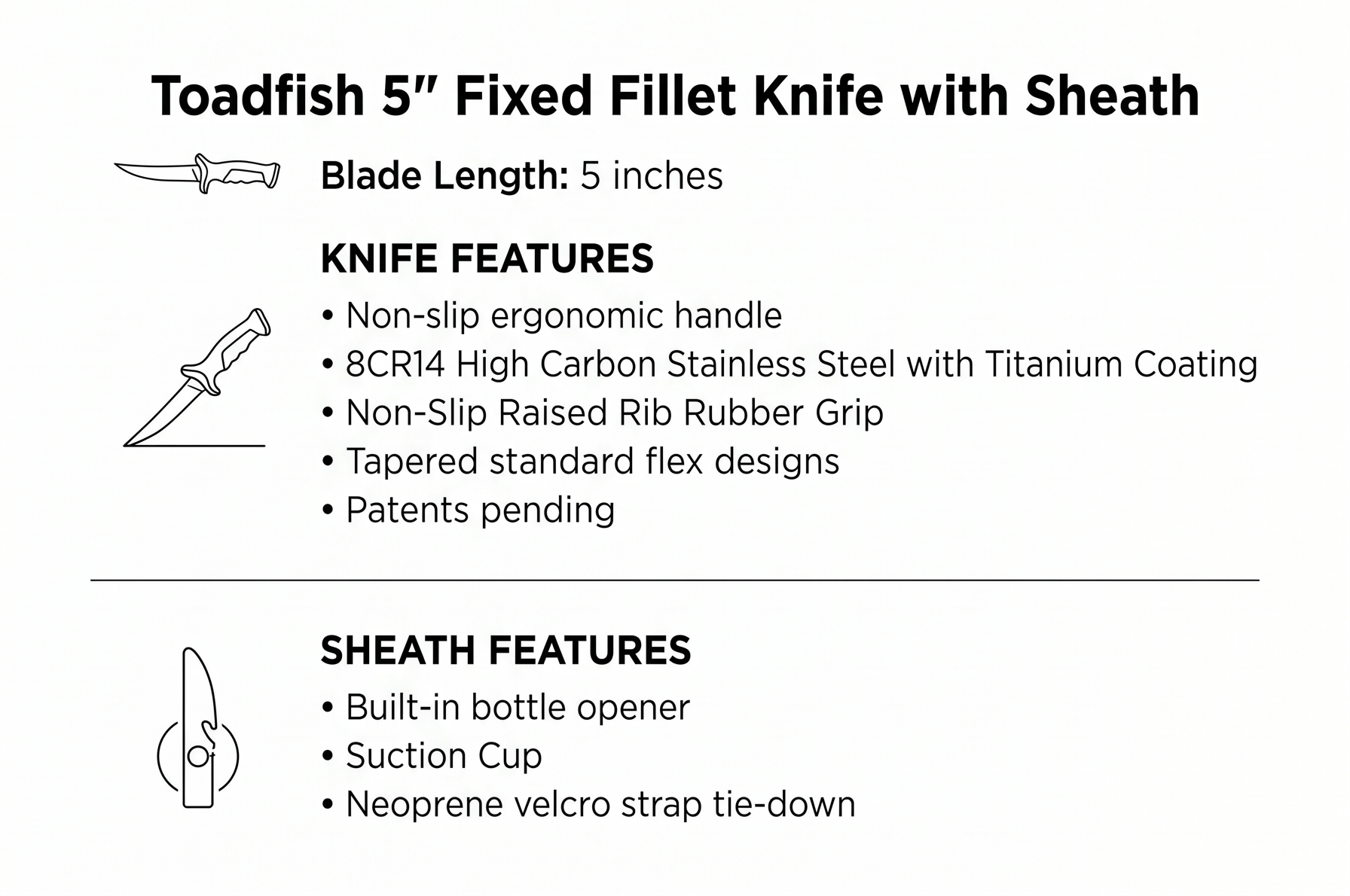 Toadfish 5" Fixed Fillet Knife with Sheath