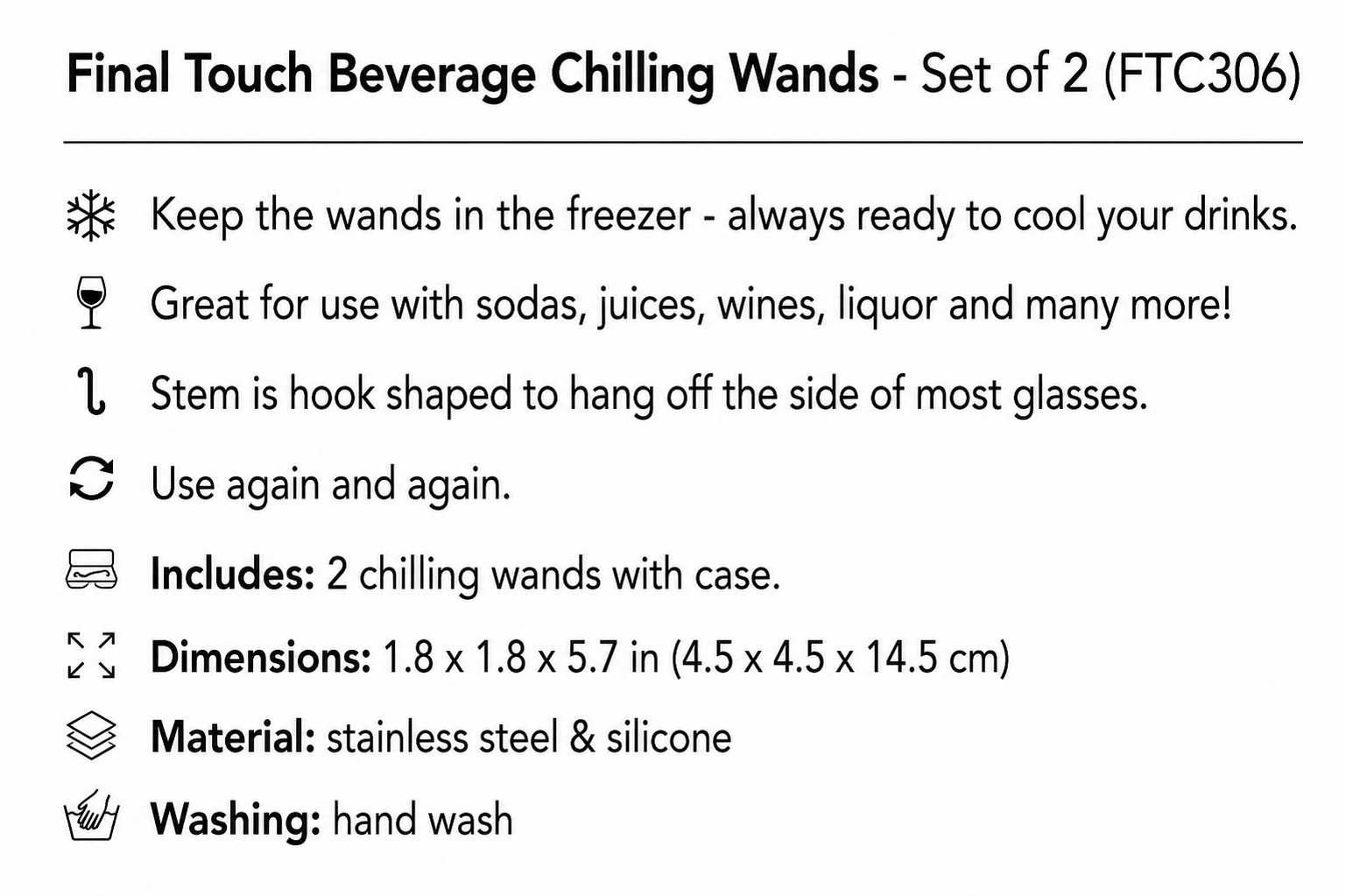 Final Touch Beverage Chilling Wands for Wine and Drinks - Set of 2 (FTC306)