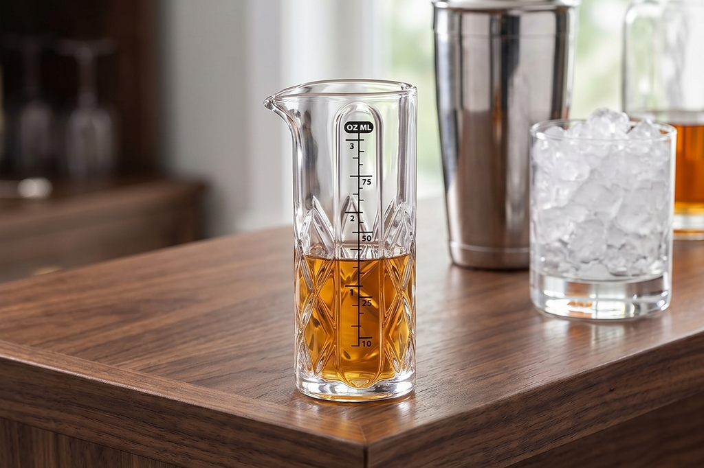 Final Touch Yarai Jigger - Precision Cocktail Mixing Tool with Spout for Drip-Free Pouring - Heavy-Duty Glass Construction - Classic Japanese Design - 3.4oz / 100ml Capacity (FTA7035)