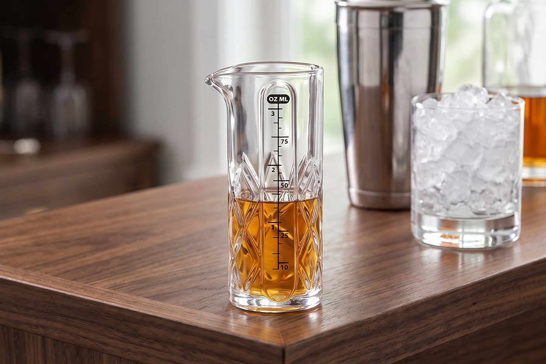 Final Touch Yarai Jigger - Precision Cocktail Mixing Tool with Spout for Drip-Free Pouring - Heavy-Duty Glass Construction - Classic Japanese Design - 3.4oz / 100ml Capacity (FTA7035)