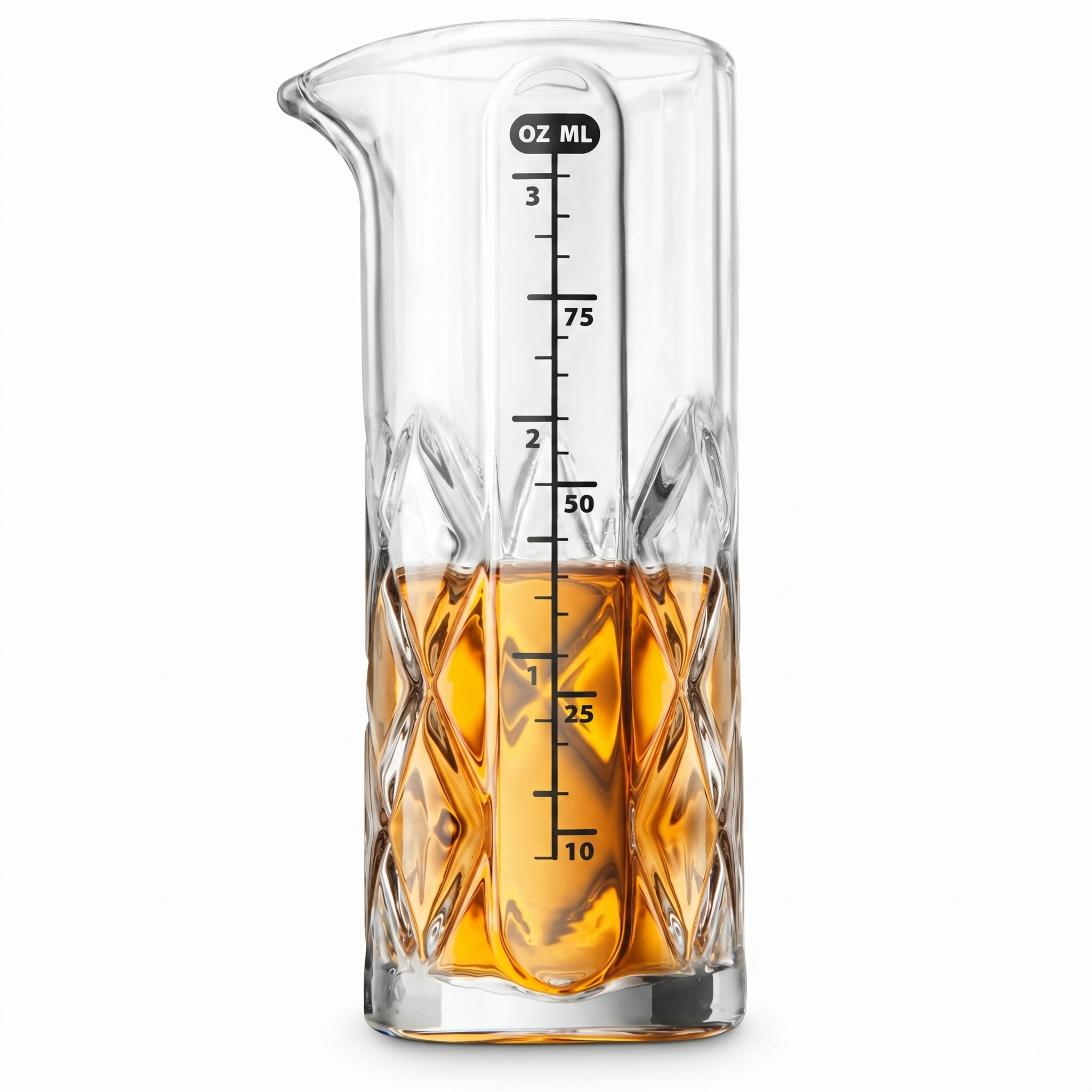 Final Touch Yarai Jigger - Precision Cocktail Mixing Tool with Spout for Drip-Free Pouring - Heavy-Duty Glass Construction - Classic Japanese Design - 3.4oz / 100ml Capacity (FTA7035)