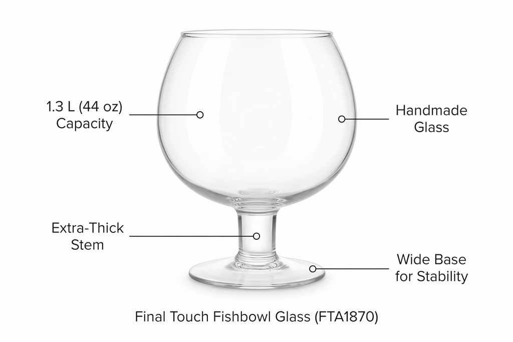 Final Touch Fishbowl Glass - Fun and Exciting Drink Serving Experience - 1.3L Capacity - Ideal for Margaritas, Daiquiris, and More! (FTA1870)