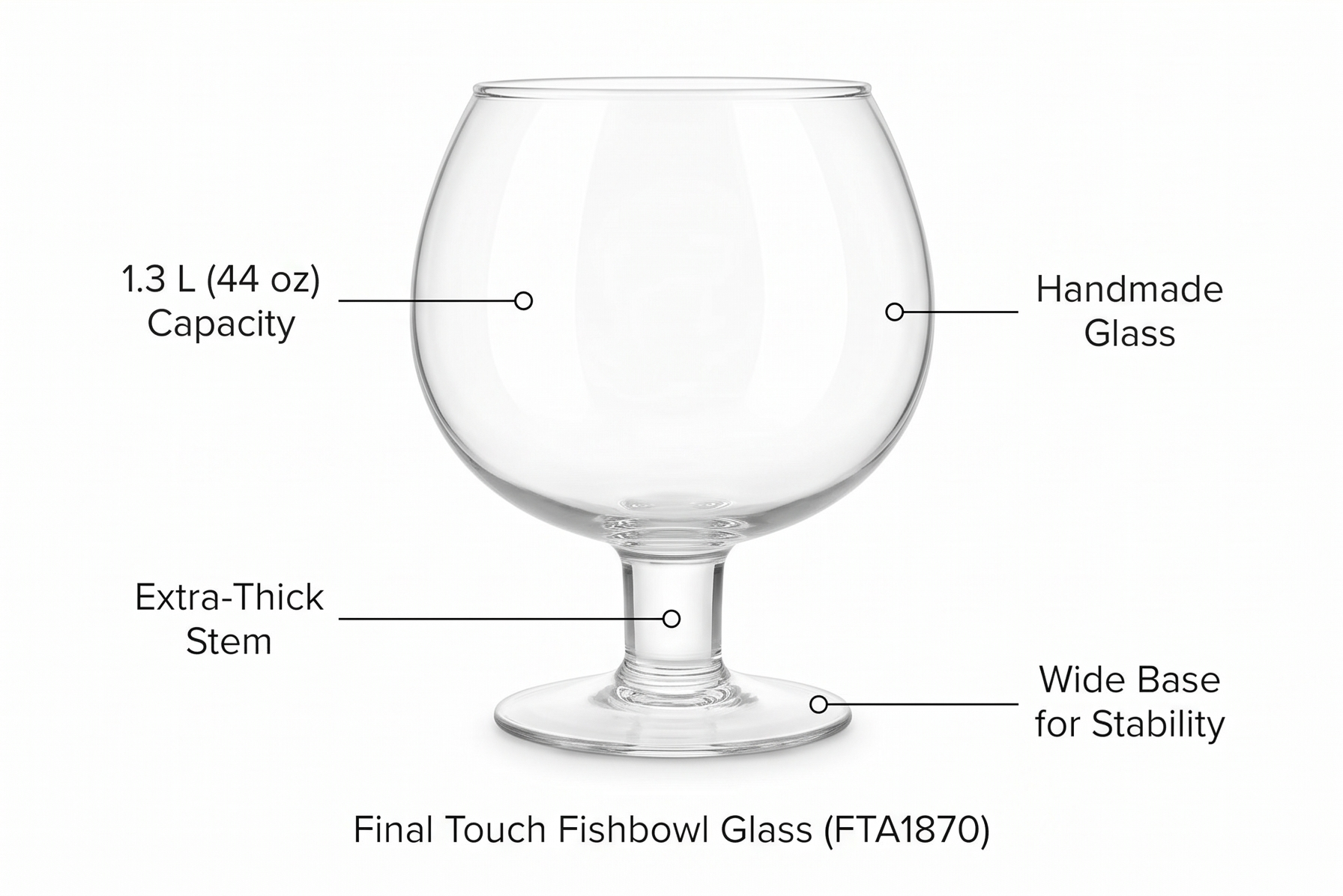 Final Touch Fishbowl Glass - Fun and Exciting Drink Serving Experience - 1.3L Capacity - Ideal for Margaritas, Daiquiris, and More! (FTA1870)