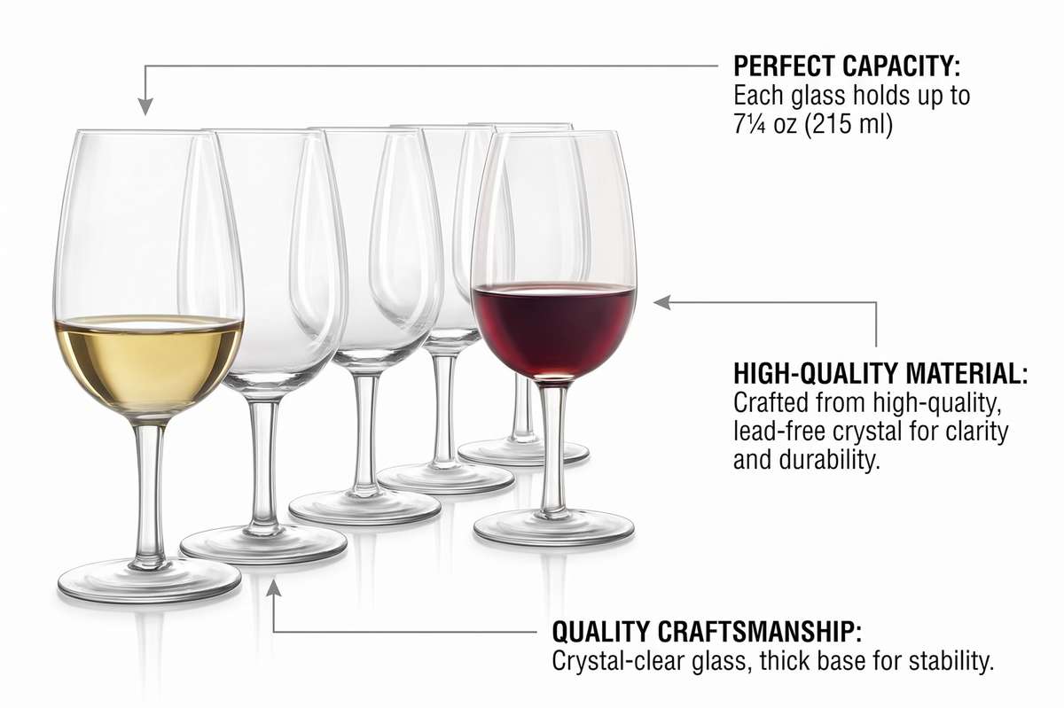 Final Touch ISO INAO Crystal Wine Tasting Glasses Set of 6 215 ml