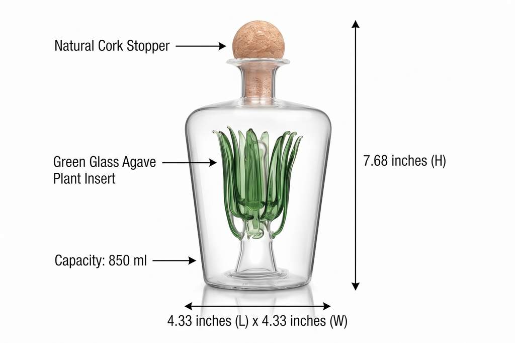 Final Touch Agave Tequila Decanter with Natural Cork Stopper 850 ml