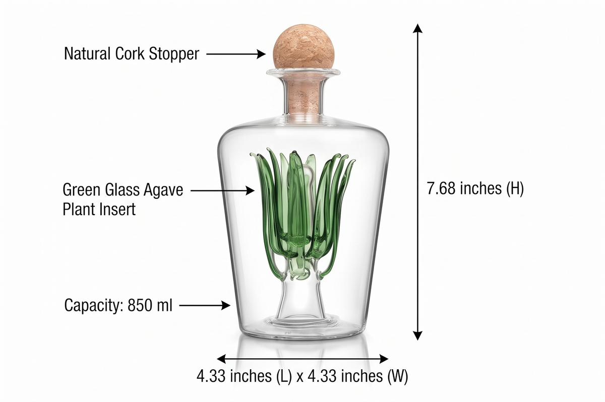 Final Touch Agave Tequila Decanter with Natural Cork Stopper 850 ml