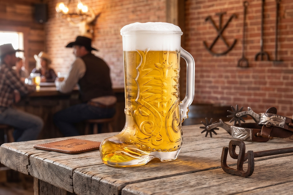 Final Touch Wild West Boot Glass - 22 oz Cowboy Boot-Shaped Drinking Glass - Thick Glass with Handle - Perfect for Beer, Mixed Drinks, and More! (GG5026)