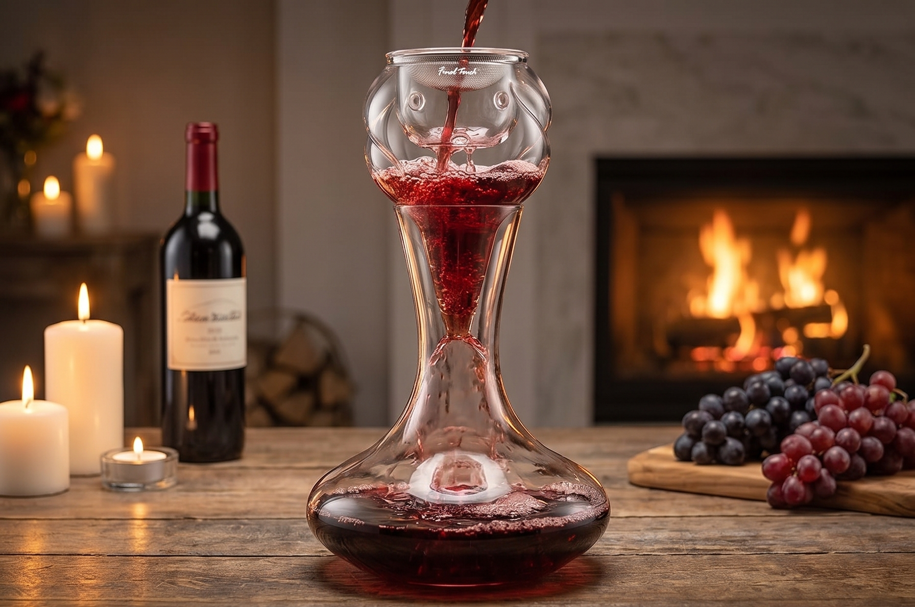 Final Touch Conundrum Aerator for Wine Decanters - Instant Wine Oxygenation, 3 Phase Aeration System, Stainless Steel Sediment Filter, Fits Angled & Straight Decanter Rims (WDA590)