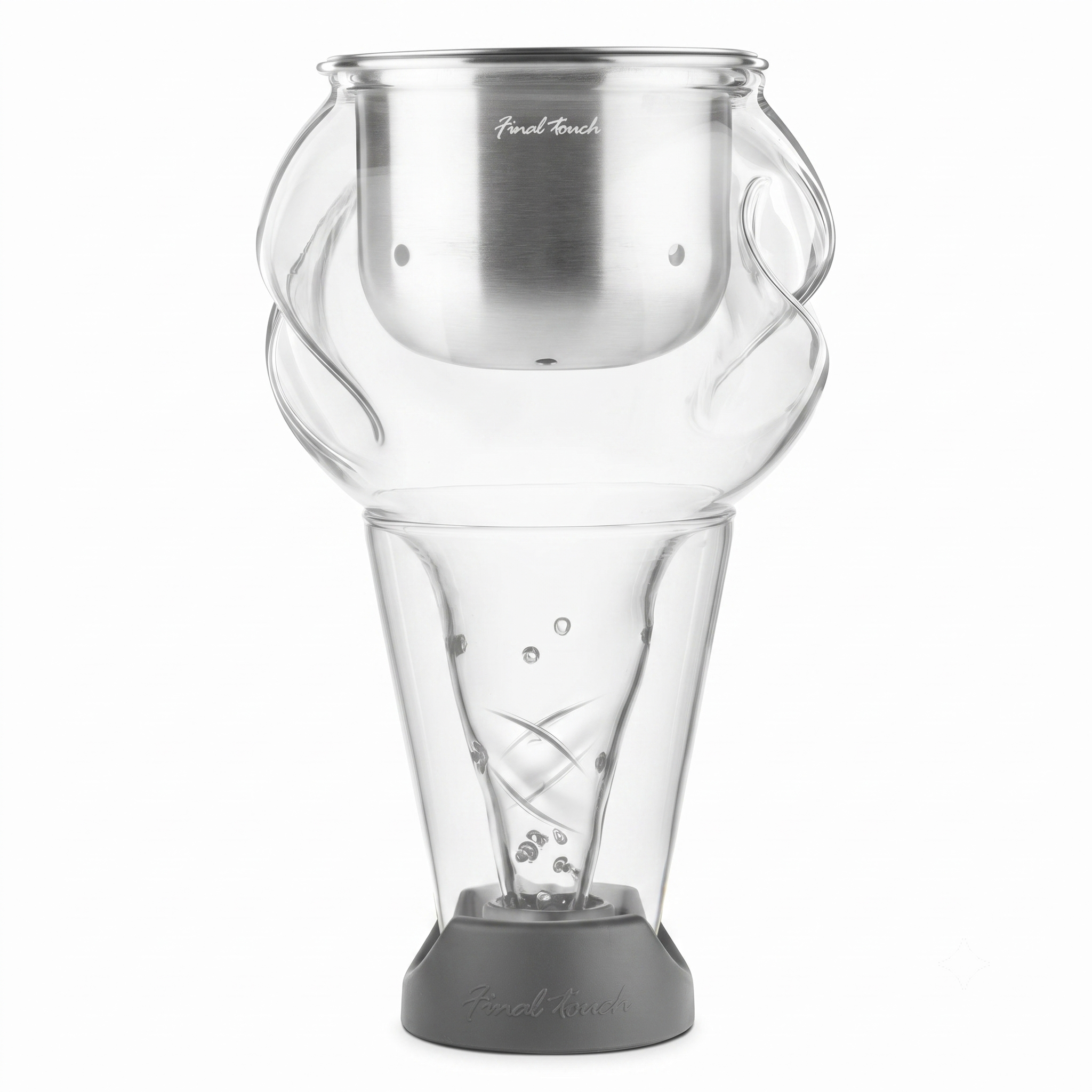 Final Touch Conundrum Stainless Steel Wine Decanter Aerator - Instant Oxygenation, 3 Phase Aeration System, Sediment Filter, Fits Angled & Straight Decanters (WDA595)