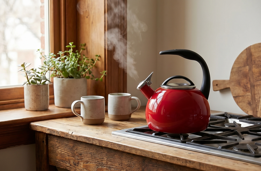Chantal Anniversary Enamel-on-Steel Whistling Teakettle, 2 quart, Chili Red