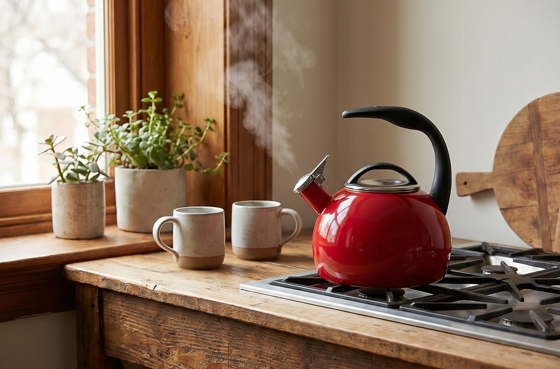 Chantal Anniversary Enamel-on-Steel Whistling Teakettle, 2 quart, Chili Red