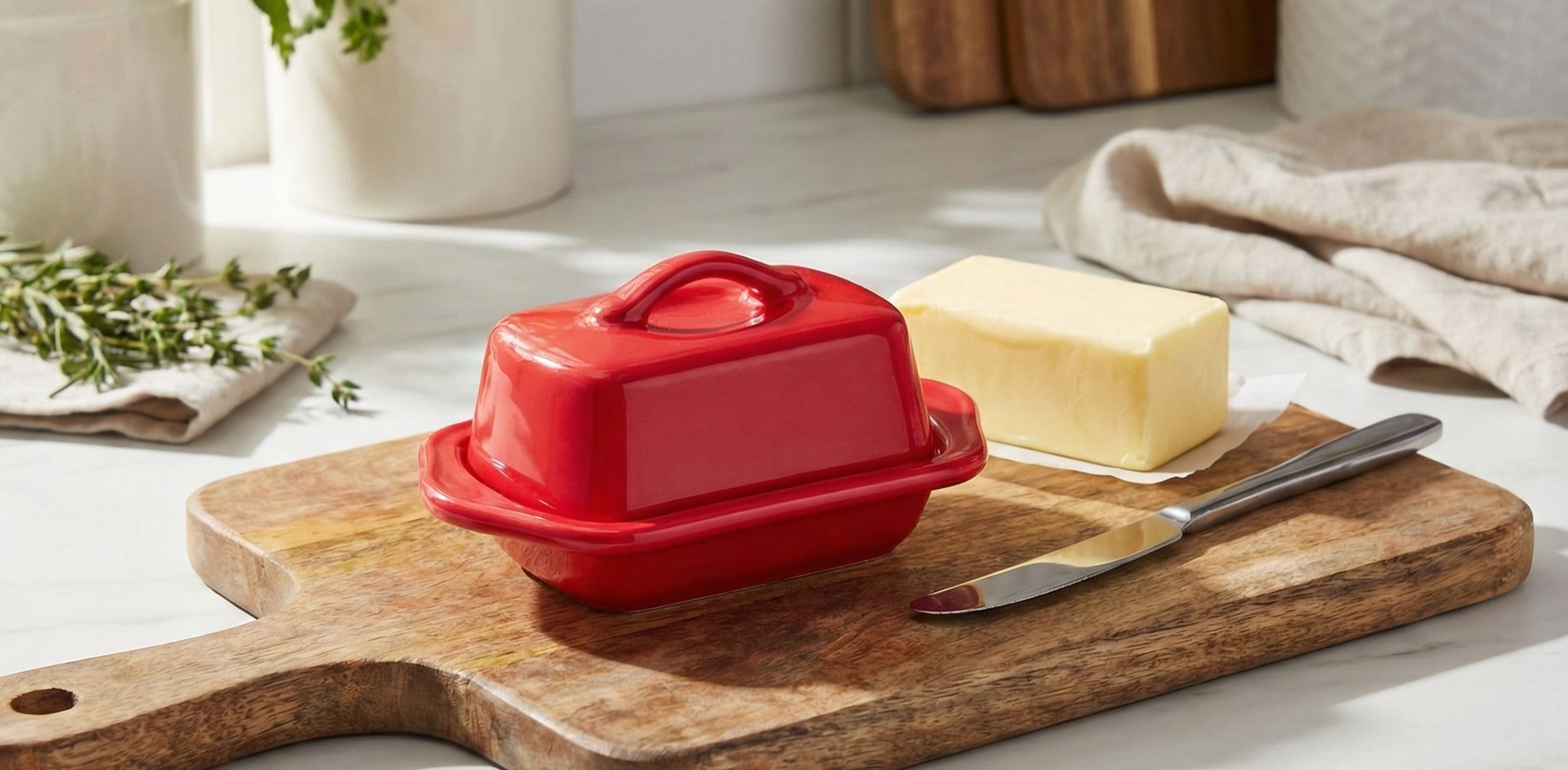 Chantal Ceramic Mini Covered Butter Dish, 5 inch, True Red
