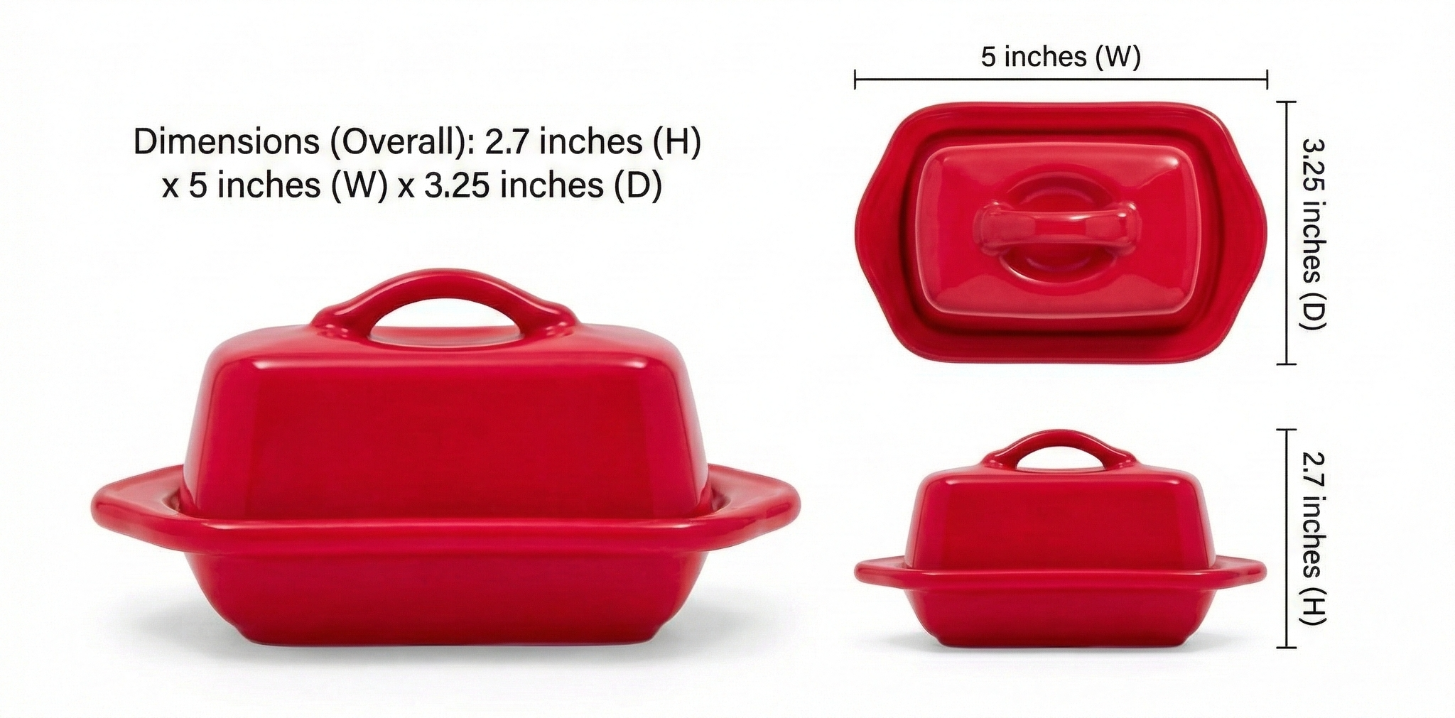 Chantal Ceramic Mini Covered Butter Dish, 5 inch, True Red