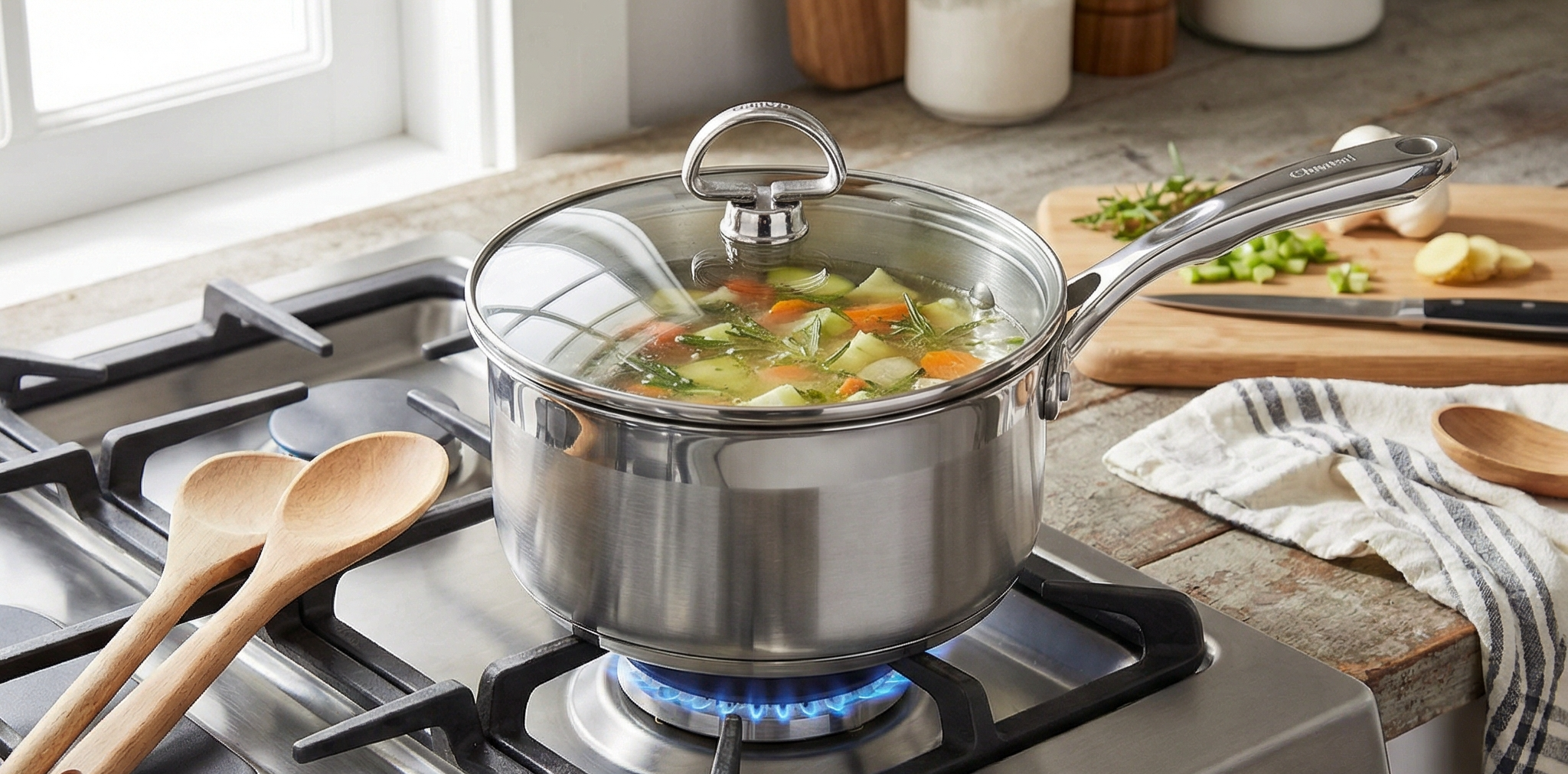 Chantal SLIN35-162 Induction 21 Steel Sauce Pan with Glass Tempered Lid (2-Quart)