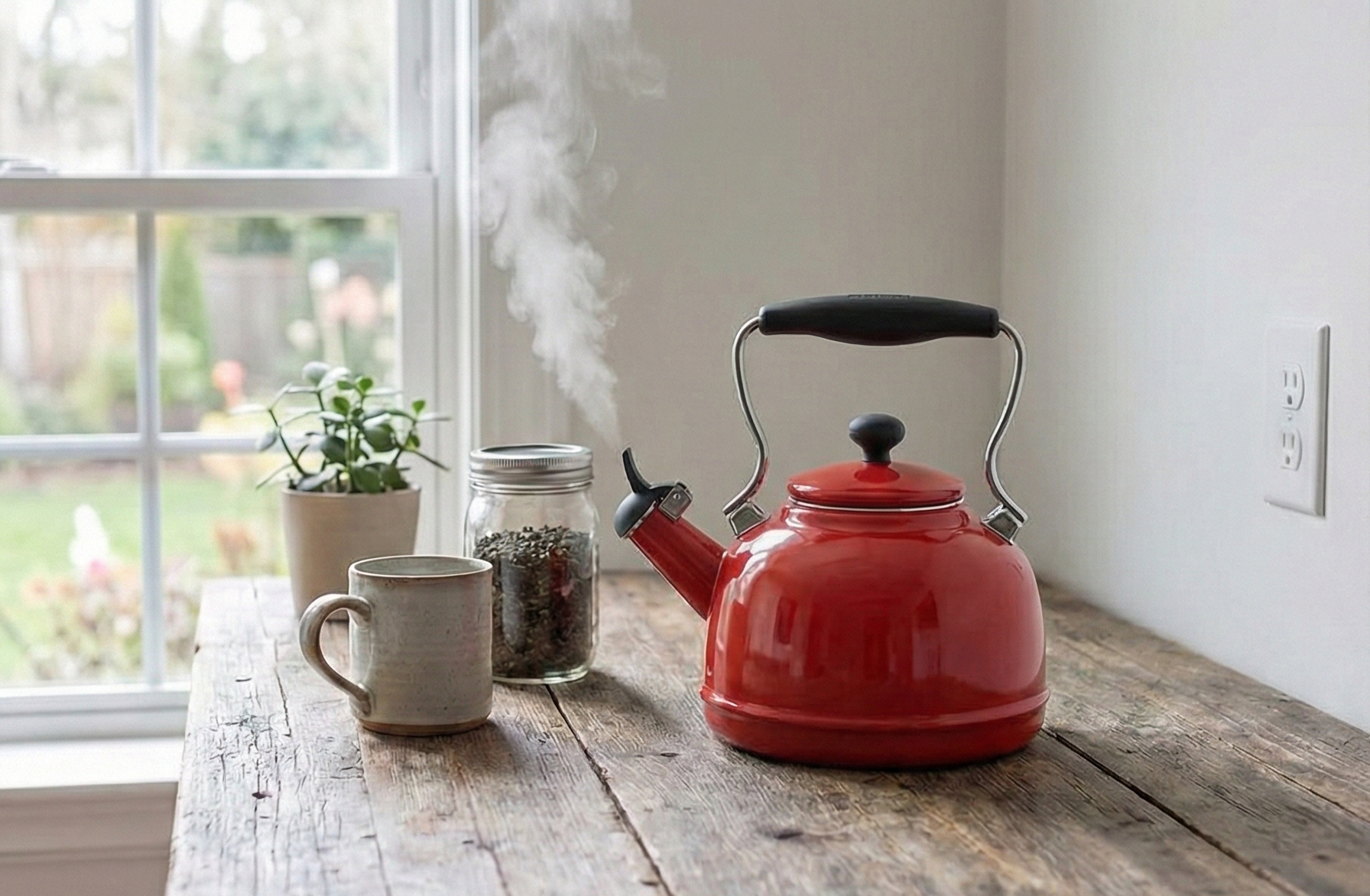 Chantal Tea Kettle, 1.7 QT, Vintage Series, Premium Enamel on Carbon Steel, Whistling, Even Heating & Quick Boil (Chili Red)