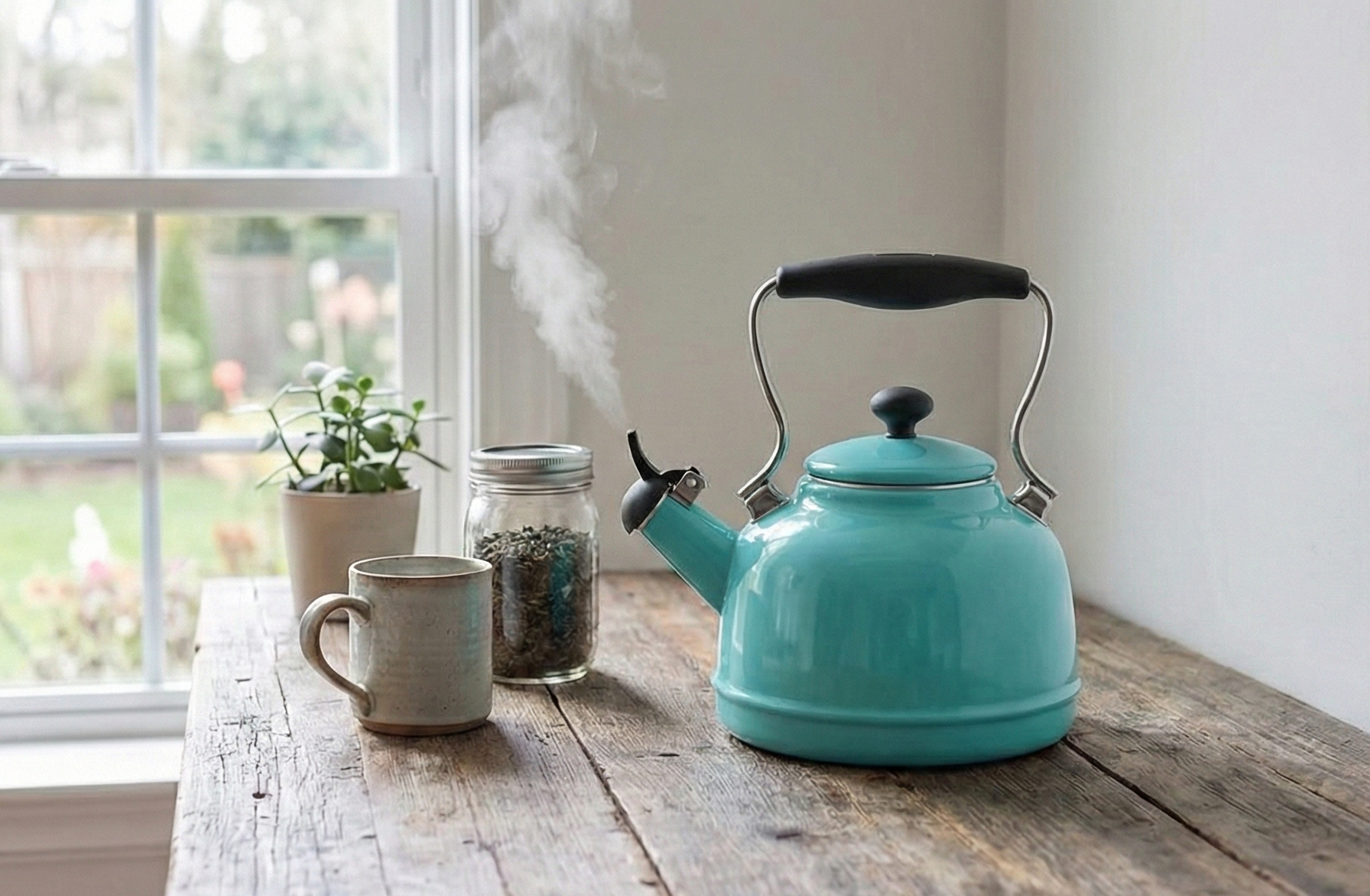 Chantal Tea Kettle, 1.7 QT, Vintage Series, Premium Enamel on Carbon Steel, Whistling, Even Heating & Quick Boil (Aqua)