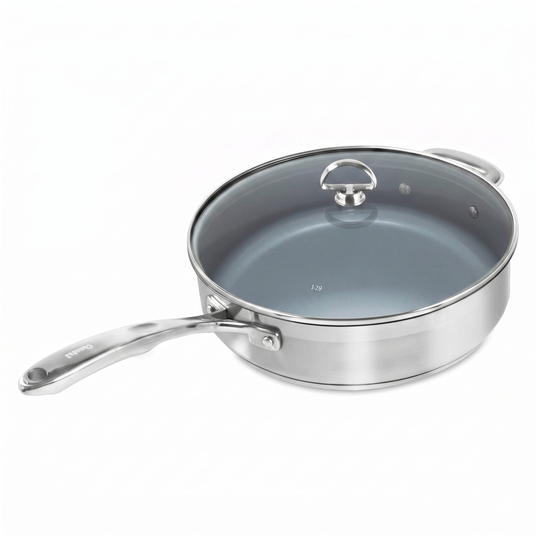 Chantal Induction 21 Steel 5 quart NonStick Saute Pan with Tempered Glass Lid, Ceramic Non Stick, Brushed Stainless Steel