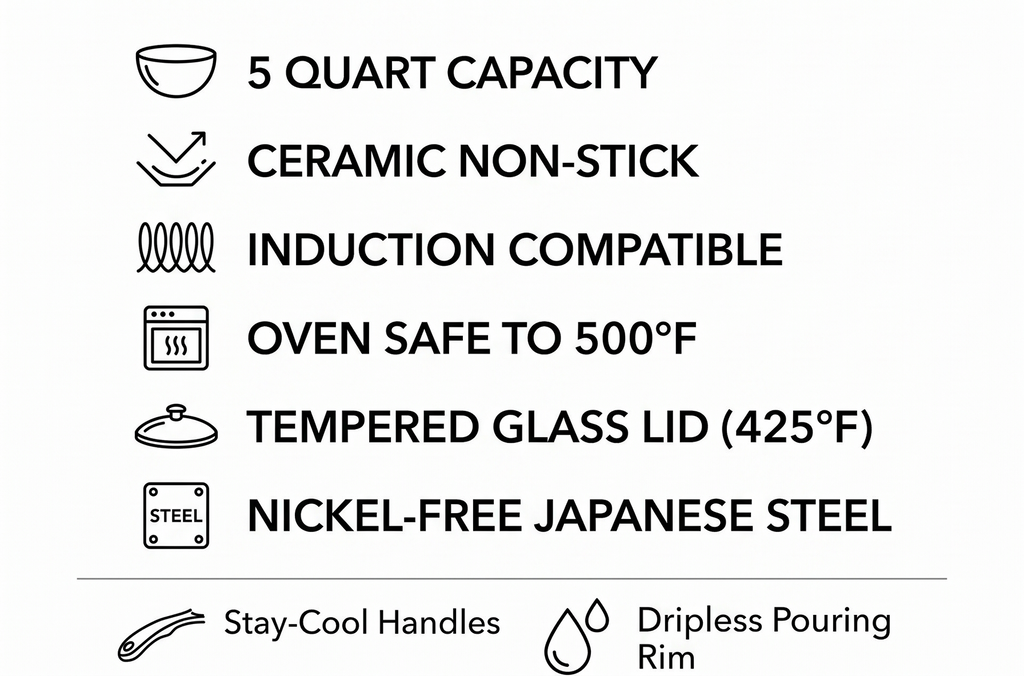 Chantal Induction 21 Steel 5 quart NonStick Saute Pan with Tempered Glass Lid, Ceramic Non Stick, Brushed Stainless Steel