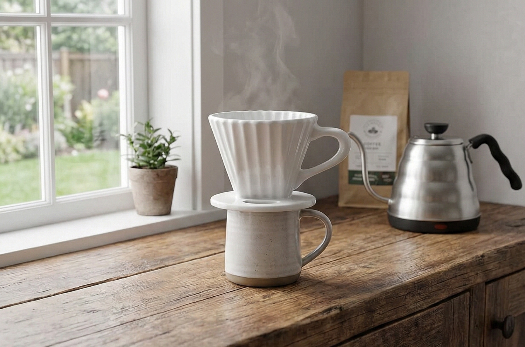 Chantal "Lotus" ceramic pour over coffee dripper, 8 ounces, White