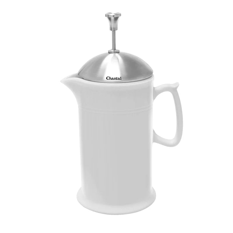 Chantal Stoneware French Press with Stainless Steel Plunger and Lid, 28 ounce capacity, White