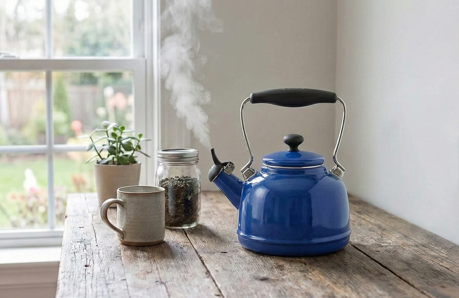 Chantal Tea Kettle, 1.7 QT, Vintage Series, Premium Enamel on Carbon Steel, Whistling, Even Heating & Quick Boil (Cobalt Blue)
