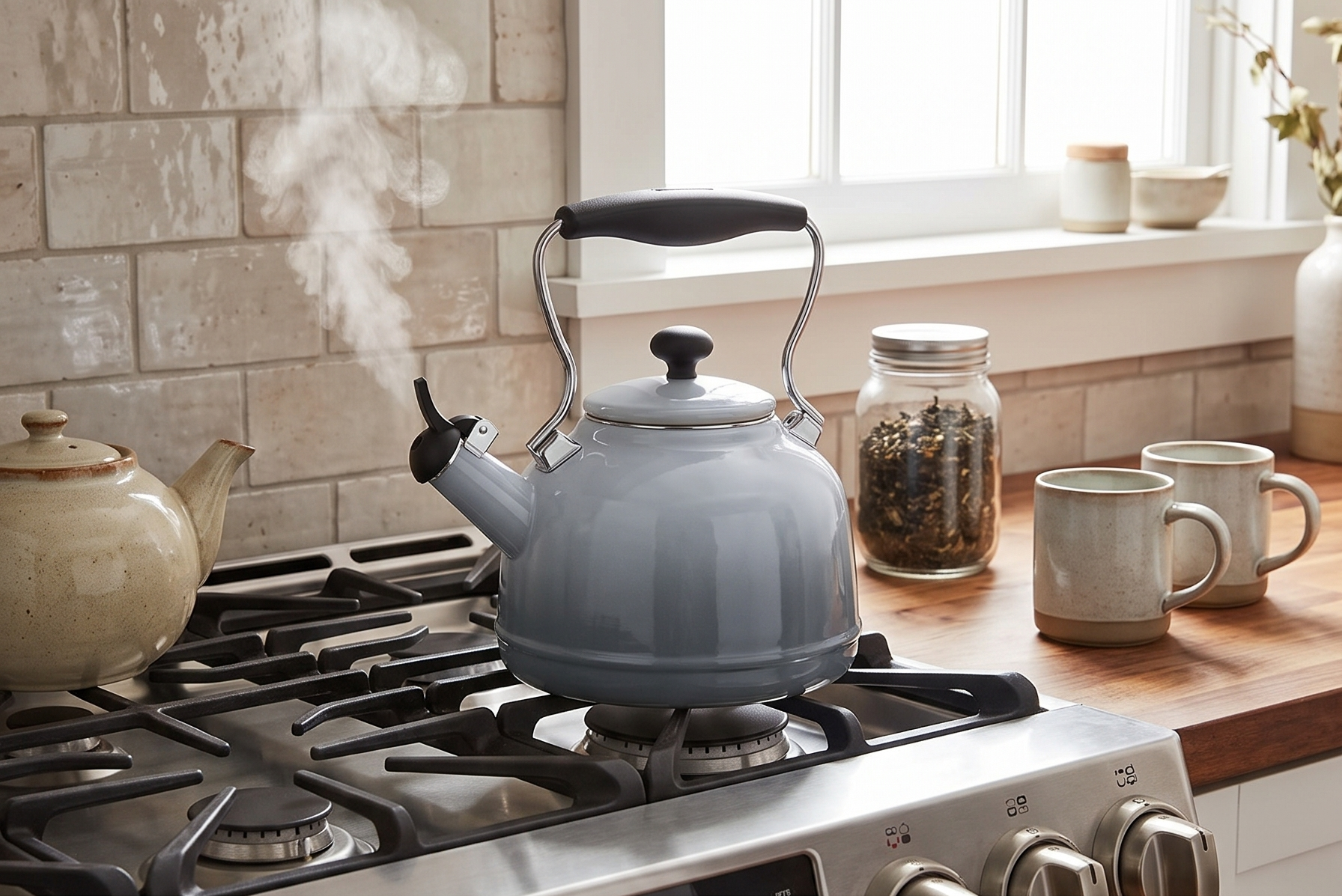 Chantal Tea Kettle, Vintage Series, Enamel on Steel, Whistling (Fade Grey)