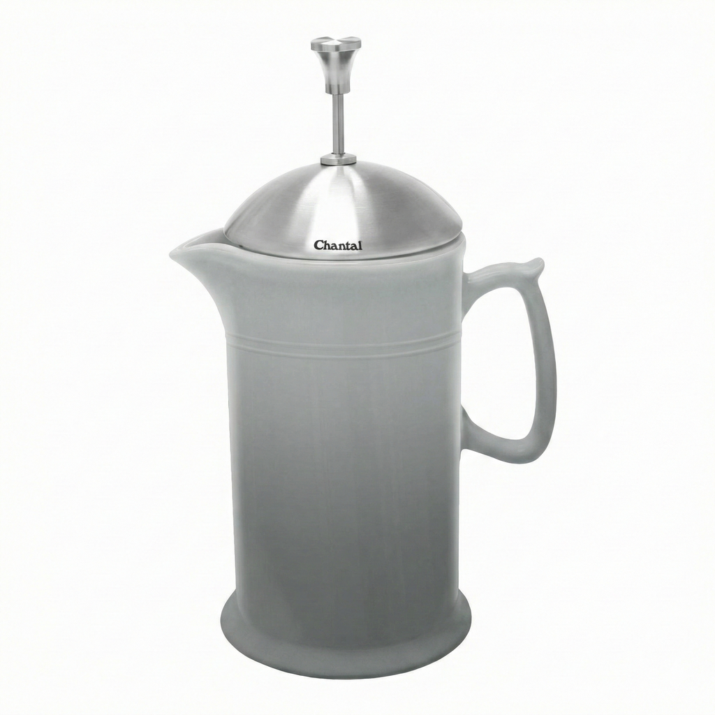 Chantal Stoneware French Press with Stainless Steel Plunger and Lid, 28 ounce capacity, Fade Grey