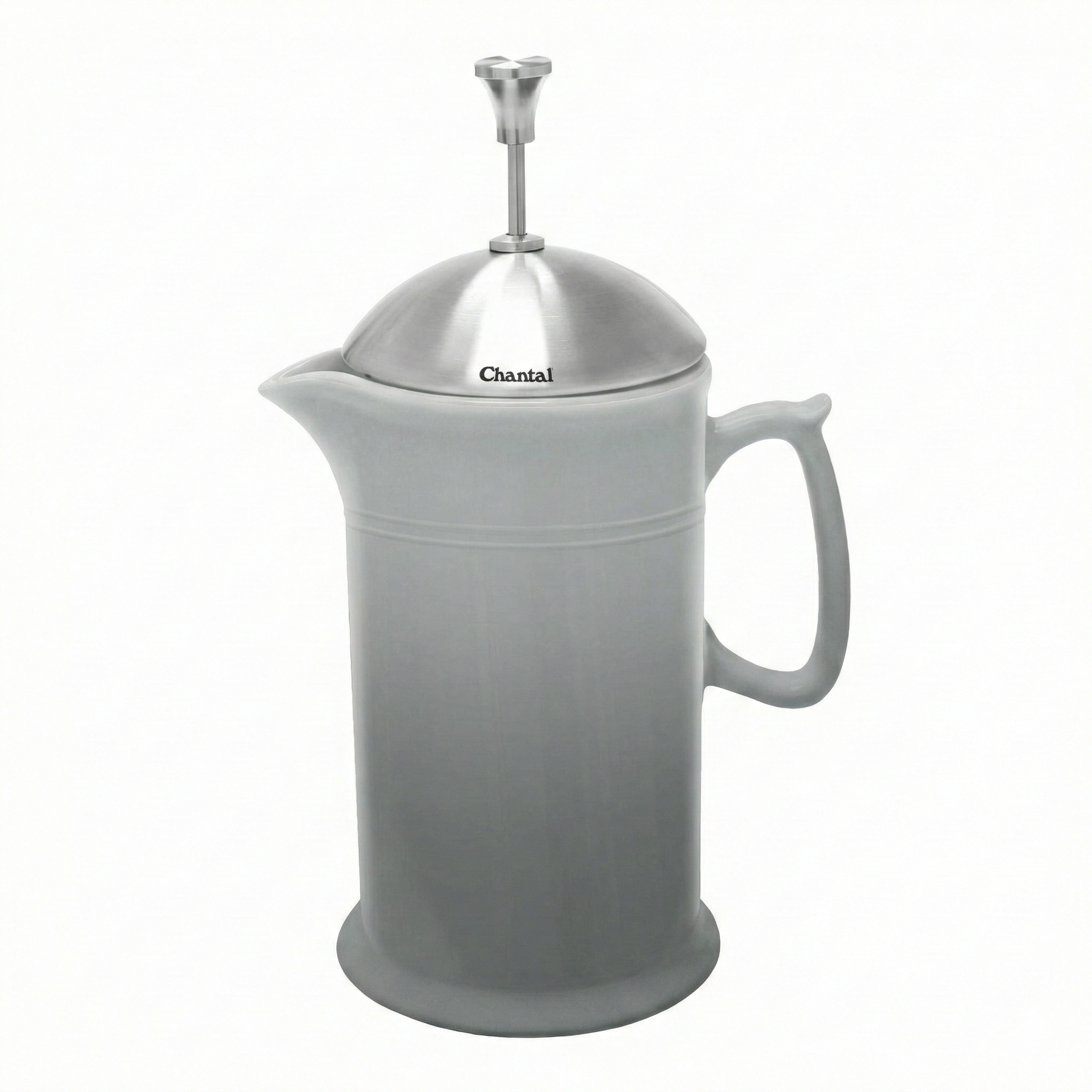 Chantal Stoneware French Press with Stainless Steel Plunger and Lid, 28 ounce capacity, Fade Grey